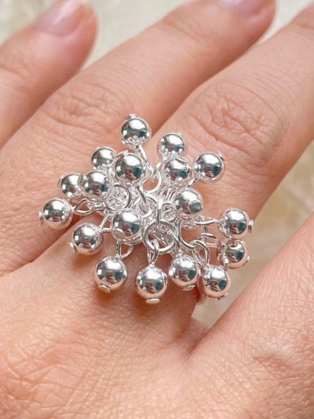Silver Ball Cluster Ring
